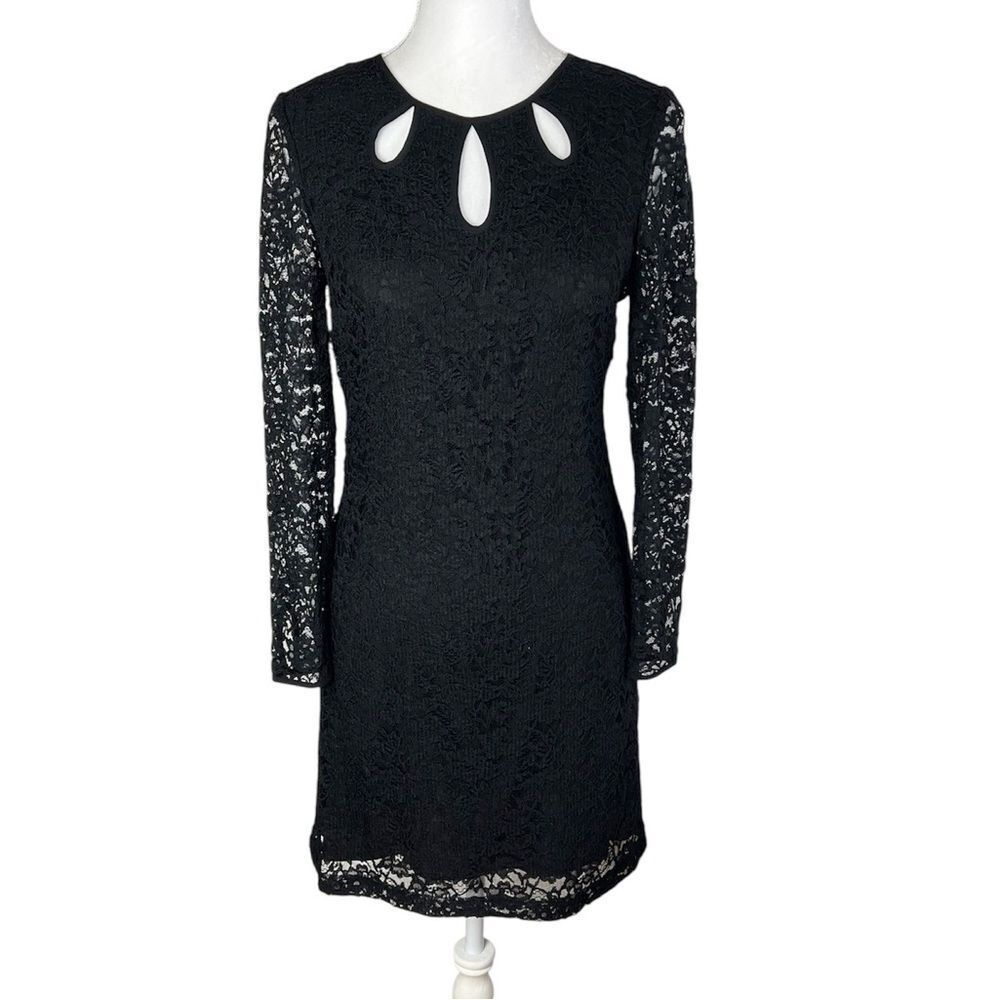 Juicy Couture Black Lace Shift Dress Long Sleeves Teardrop Cutout Size 2